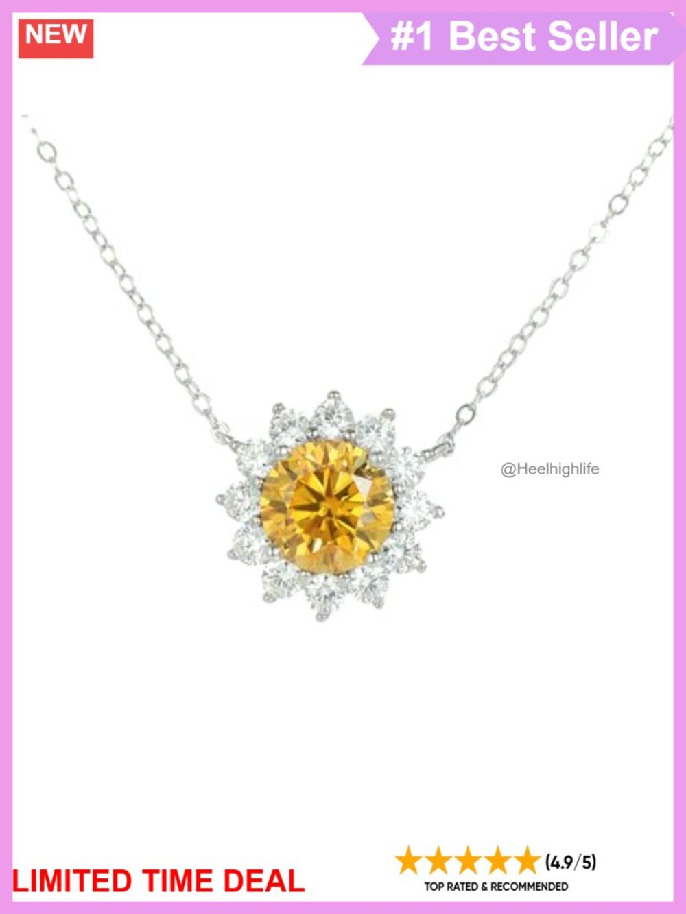 14K Gold Sunflower Pendant Necklace with 1ct VVS1 Diamond for Women